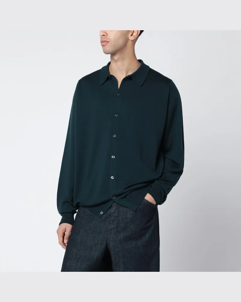 John Smedley Dunkelgrüner Wollcardigan Grün