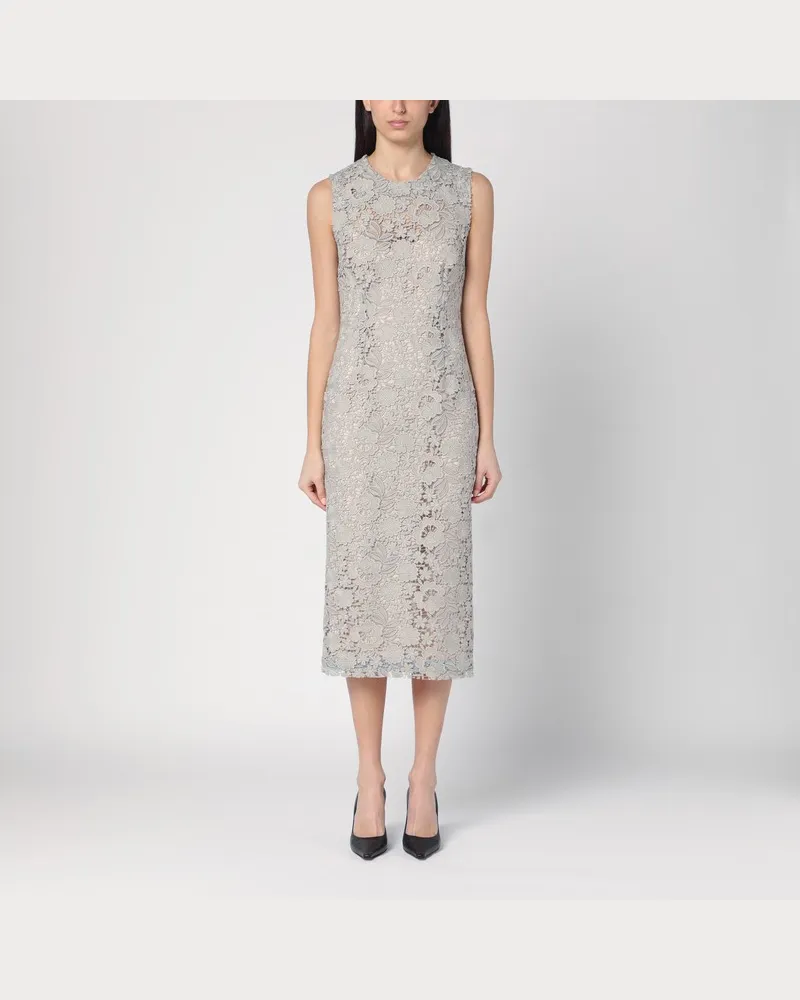 P.A.R.O.S.H. Hellgraues Spitzen-Midi-Kleid Grau