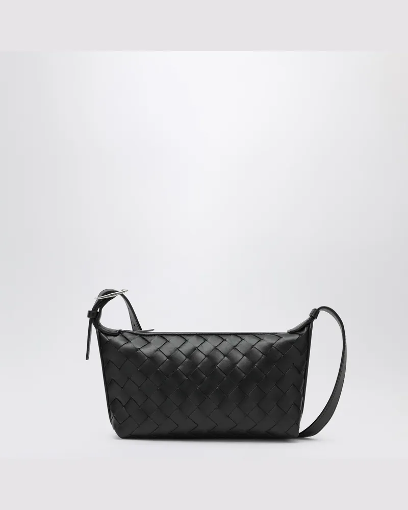 Bottega Veneta Kleine schwarze gewebte Schultertasche Black