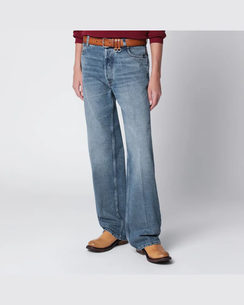 Miu Miu Stone-washed Denimhose mit weitem Bein in Blau Blue