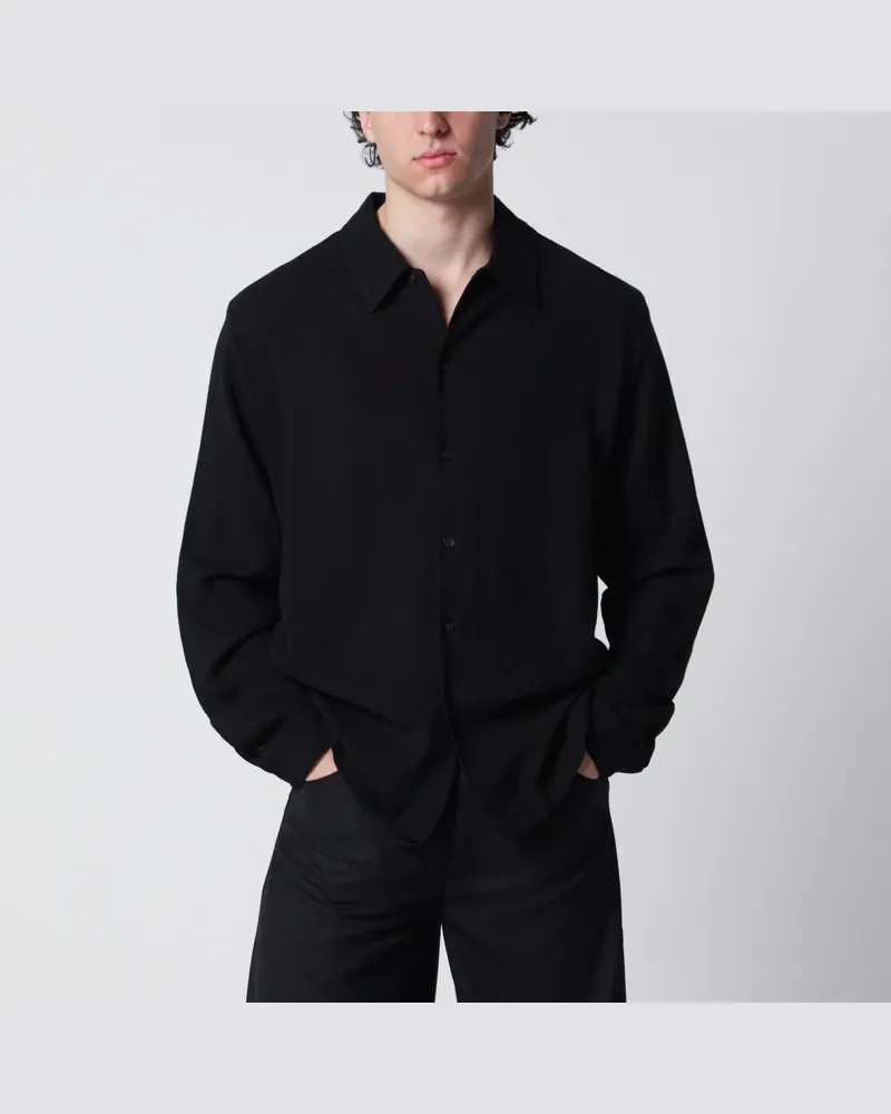 Séfr Sense schwarzes Hemd aus Wollmisch-Crêpe Black