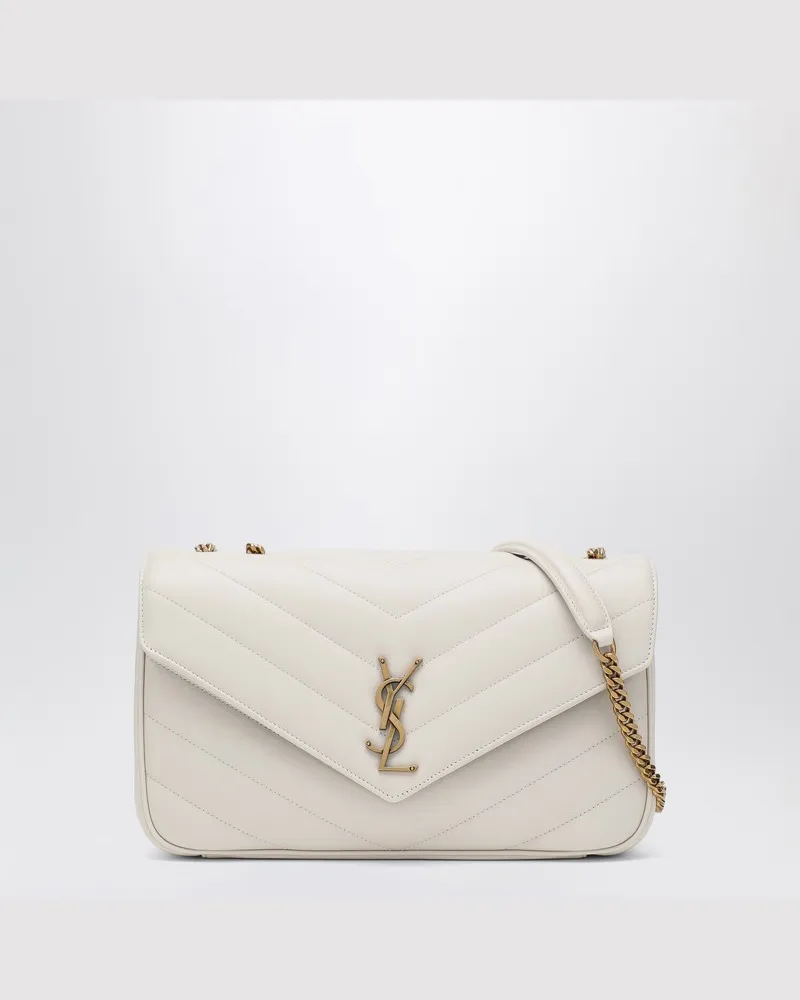 Saint Laurent Mittlere LouLou Tasche aus cremefarbenem Leder Beige