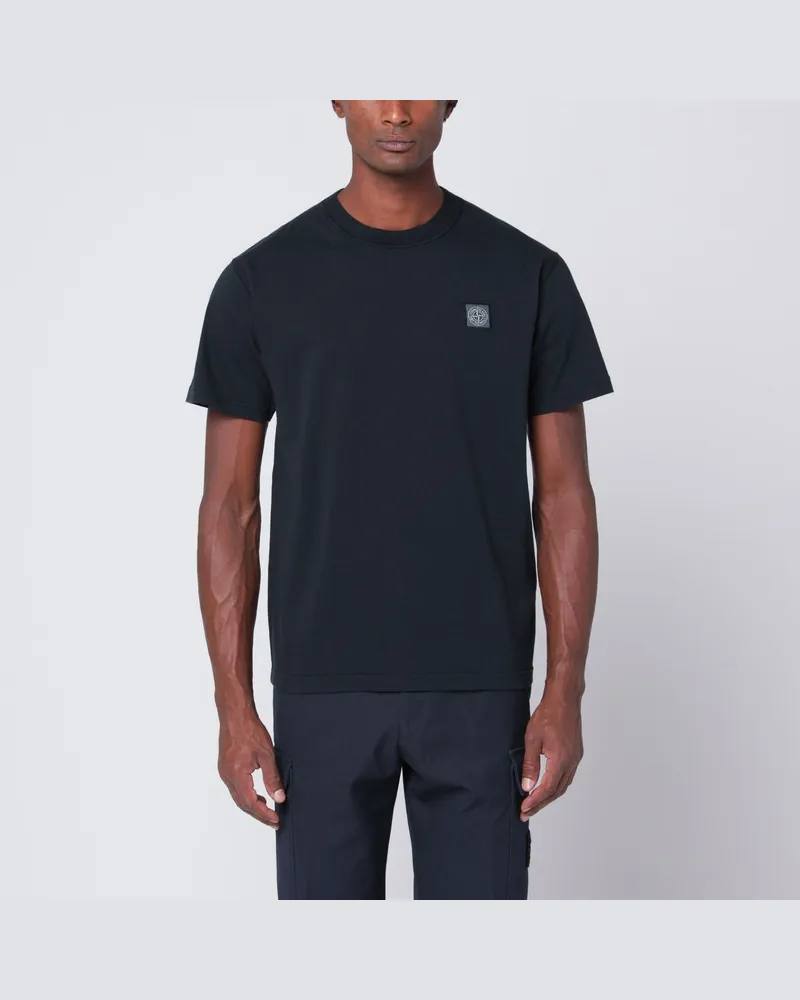 Stone Island Marineblaues T-Shirt aus Baumwolle mit Logopatch Blau