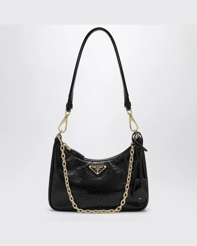 Prada Schwarze Minitasche Re-Edition aus Naplak-Lackleder Schwarz