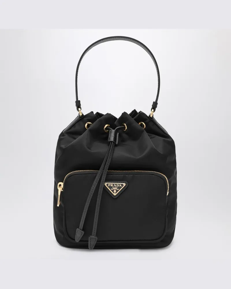 Prada Schwarze Bucket Bag  Duet aus Re-Nylon Schwarz