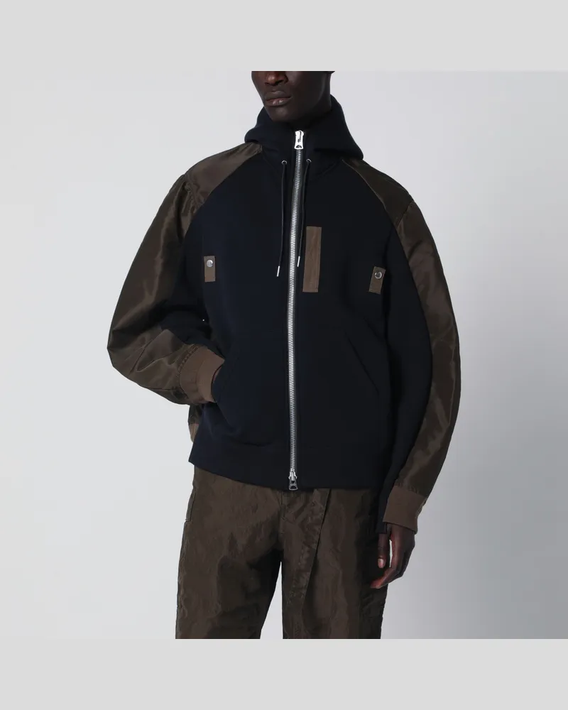 Sacai Hoodie aus Baumwollmischung in Navy/Kaki Multicolor
