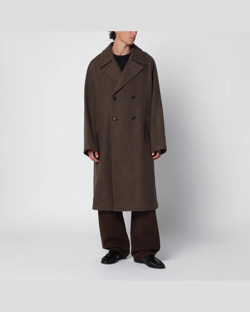 Christophe Lemaire Langer zweireihiger Mantel in Mud aus Woll-Alpaka Brown