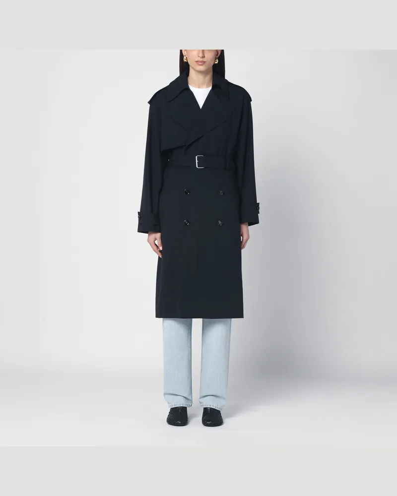 Bottega Veneta Blauer Trenchcoat aus dünner Wolle 