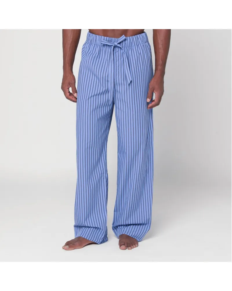 TEKLA Hellblau gestreifte Pyjamahose Schwarz