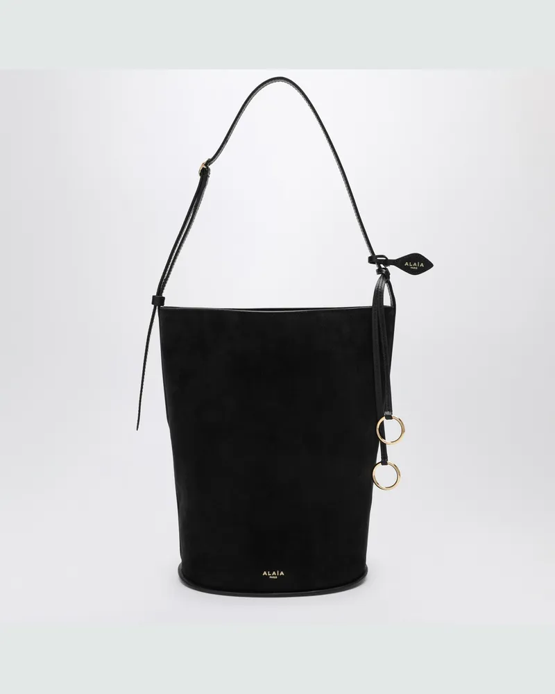 Alaïa Große Hip Bucket Tasche aus schwarzem Wildleder Black