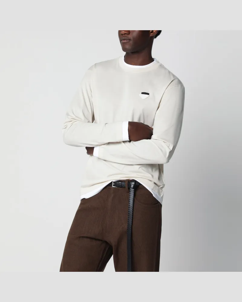 Prada Langarmshirt in Talc-Weiß aus Baumwolle White