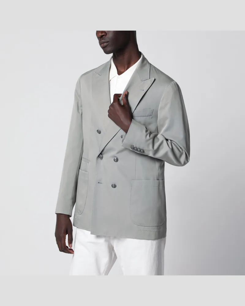Brunello Cucinelli Doppelreihiger Seidenblazer in Khaki Green