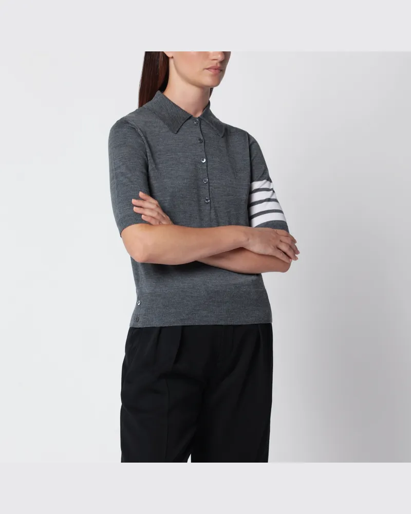 Thom Browne Mittelgraues 4-Streifen-Poloshirt aus Schurwolle Grey