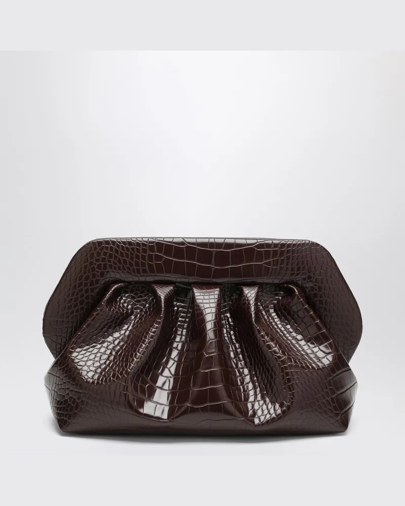 THEMOIRÈ Mittlere Bios-Clutch in Ebenholz mit Krokodileffekt Braun