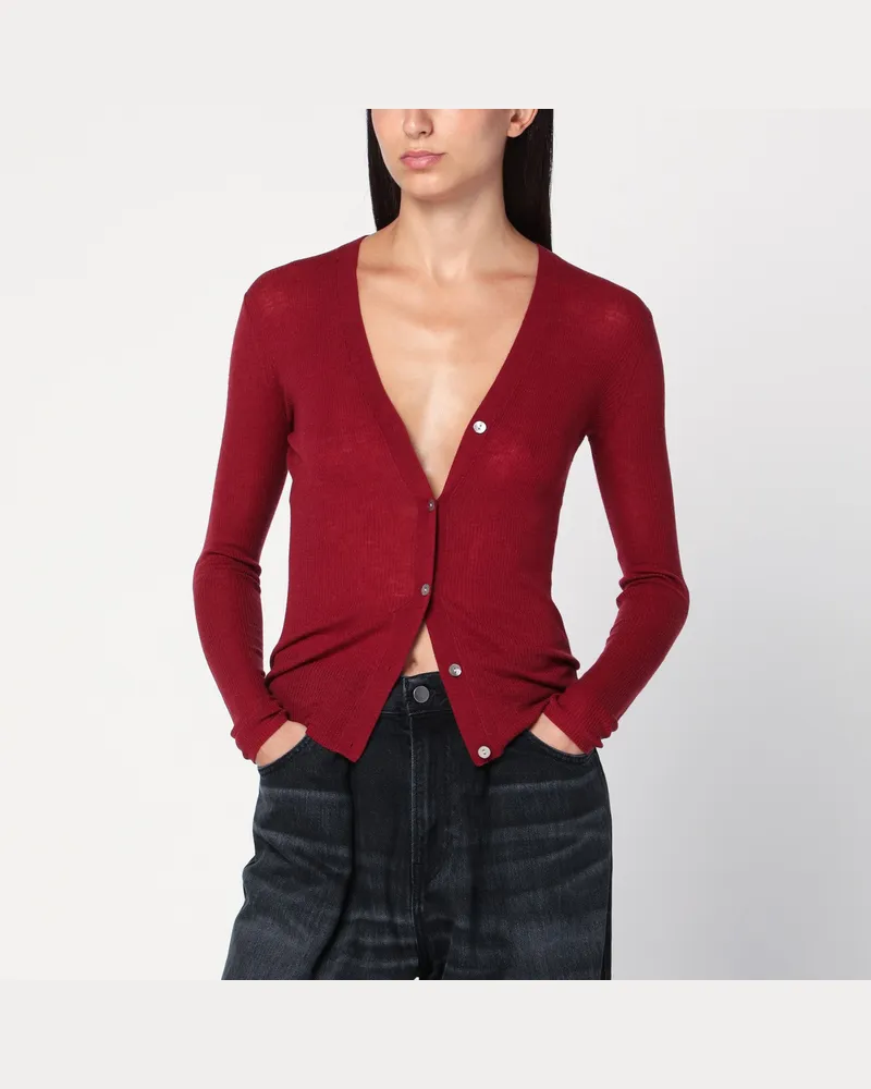 6397 Halbtransparenter Strickcardigan in Bordeaux Red