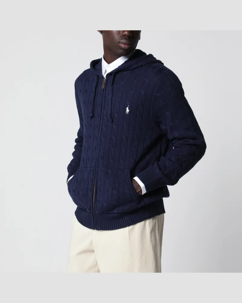 Ralph Lauren Marineblauer Zopfstrick-Cardigan mit Reißverschluss aus Baumwolle Blue