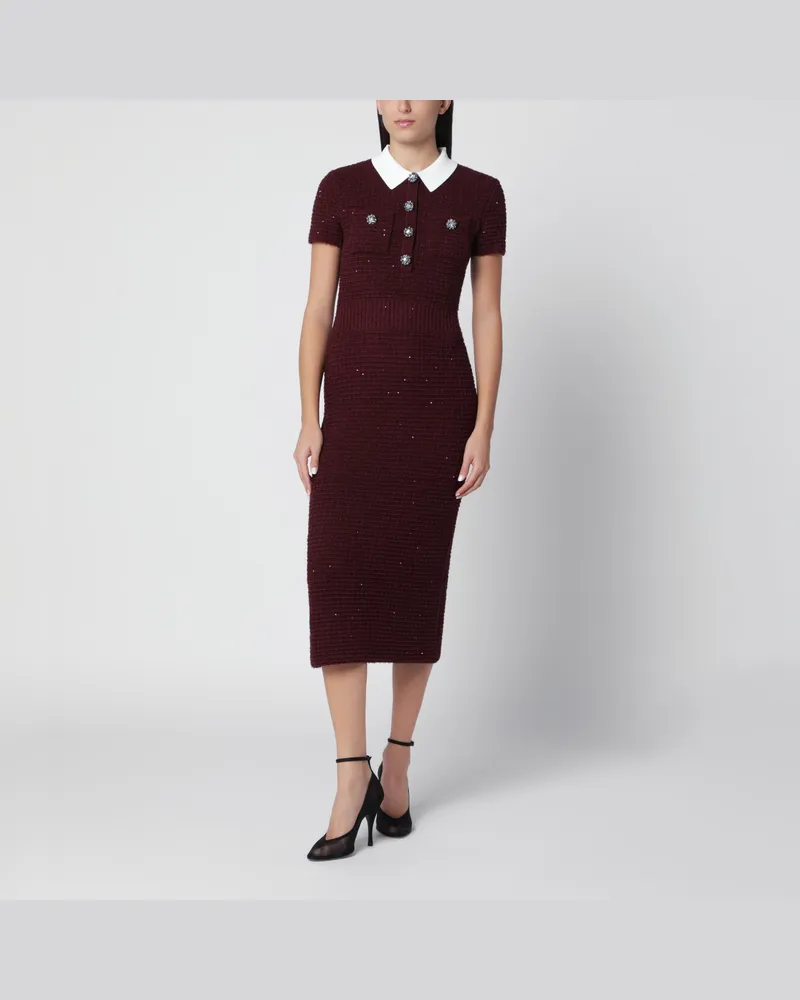 Self-Portrait Bordeauxfarbenes Midikleid aus strukturiertem Strick Burgundy