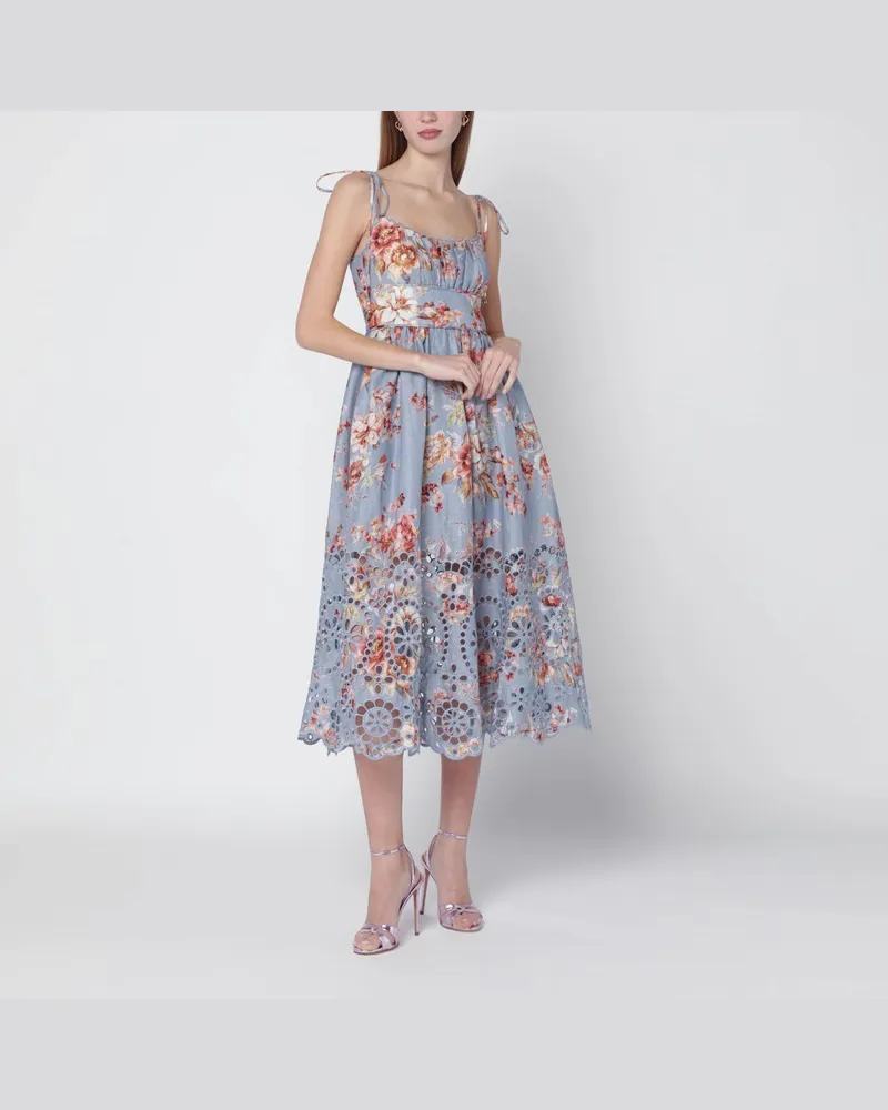 Zimmermann Midi-Kleid aus Leinen mit Blumenprint Mehrfarbig