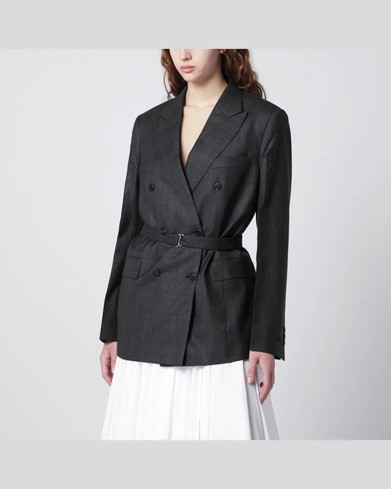 Prada Doppelreihige Wolljacke mit Check-Muster Grey