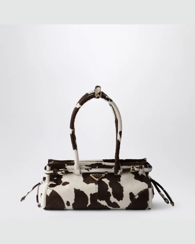 Prada Bonnie Tasche in mittlerer Größe mit Kuh-Print White