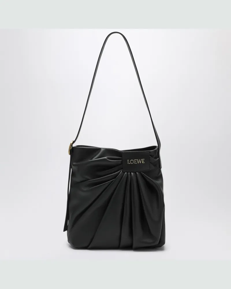 Loewe Draped Tote Tasche aus schwarzem Leder Black