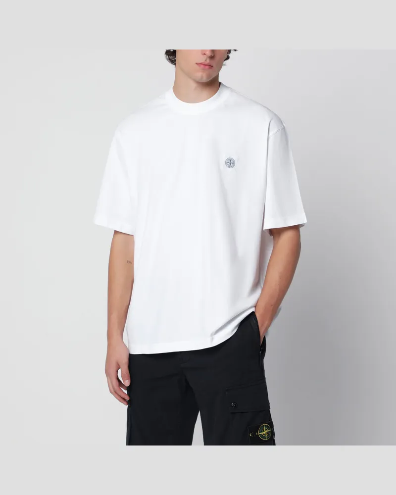 Stone Island Kurzarm-T-Shirt in Weiß aus Baumwolljersey White