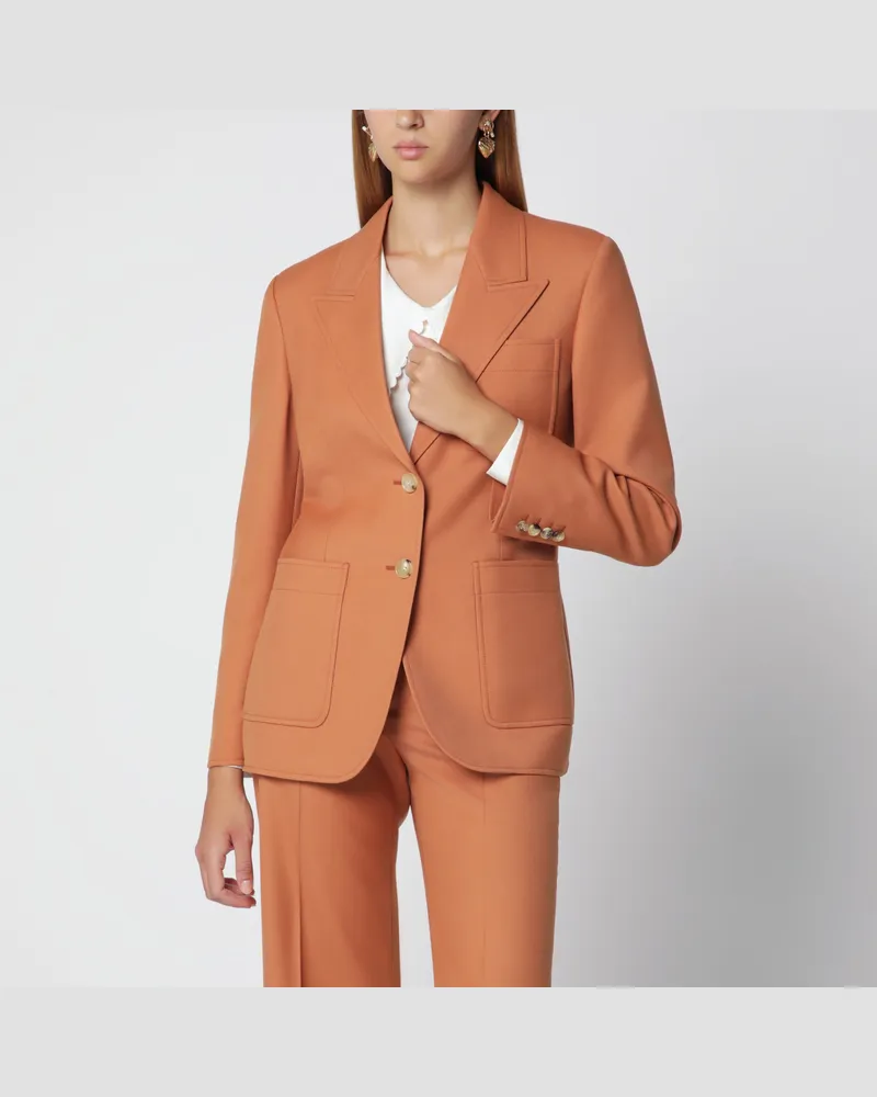 Chloé Einreihige Jacke aus Wollgabardine in Burnt Orange Yellow
