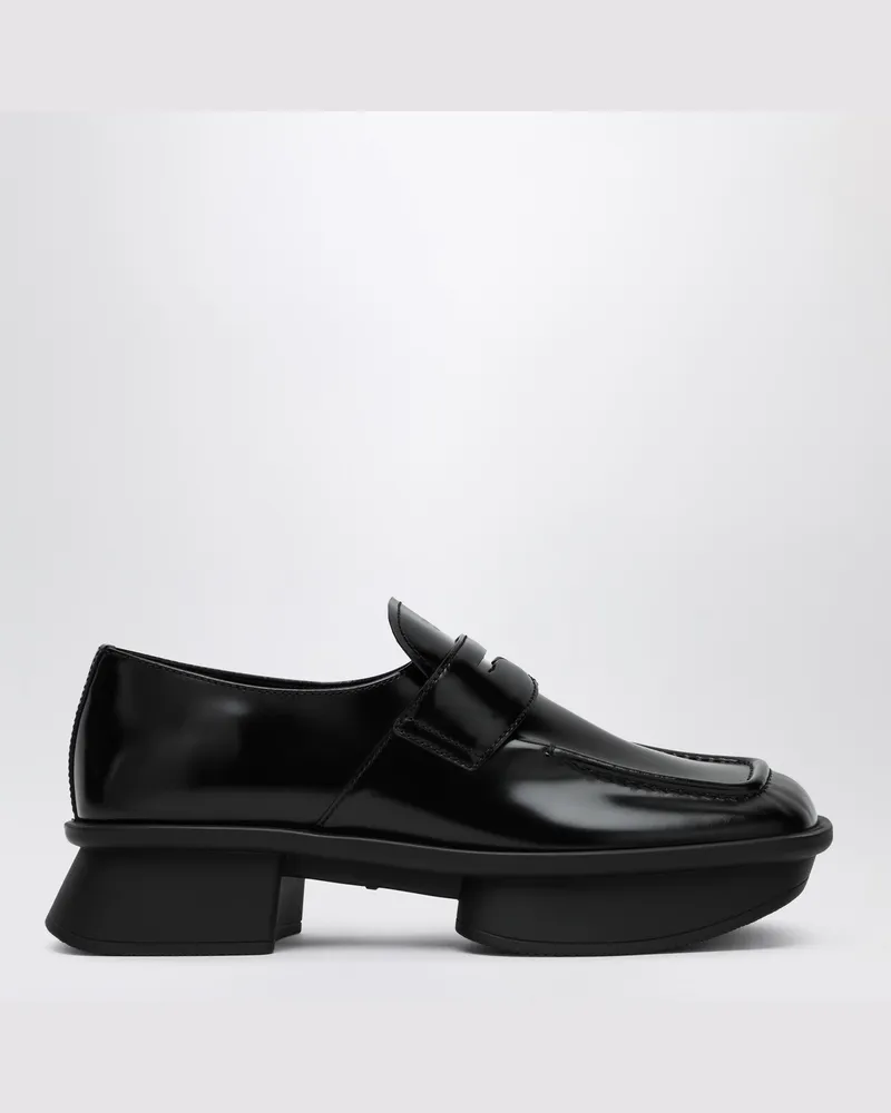 Prada Schwarze gebürstete Leder-Mokassins Gleich Black