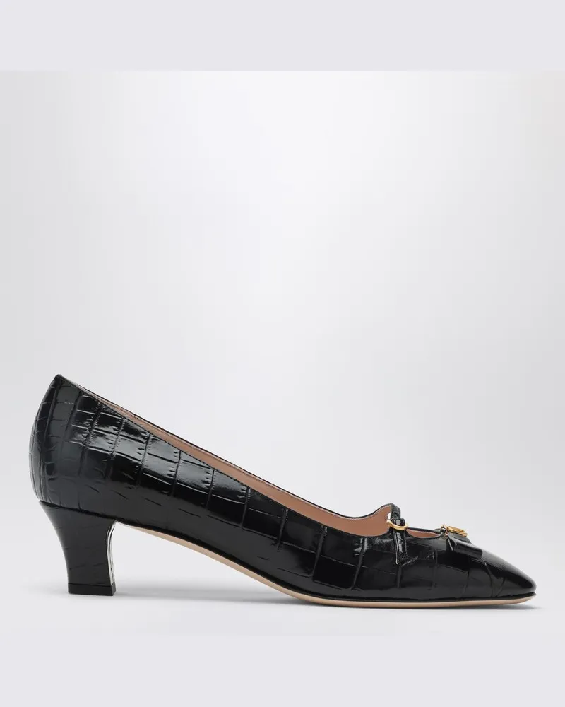 Valentino Garavani Bowow Pumps schwarzer Krokodileffekt Schwarz