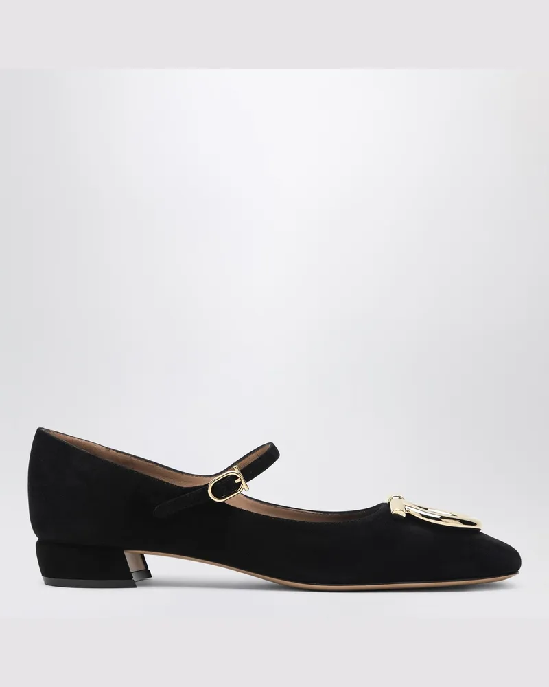 Ferragamo Schwarze Gancini-Ballerinas mit Absatz aus Wildleder Black
