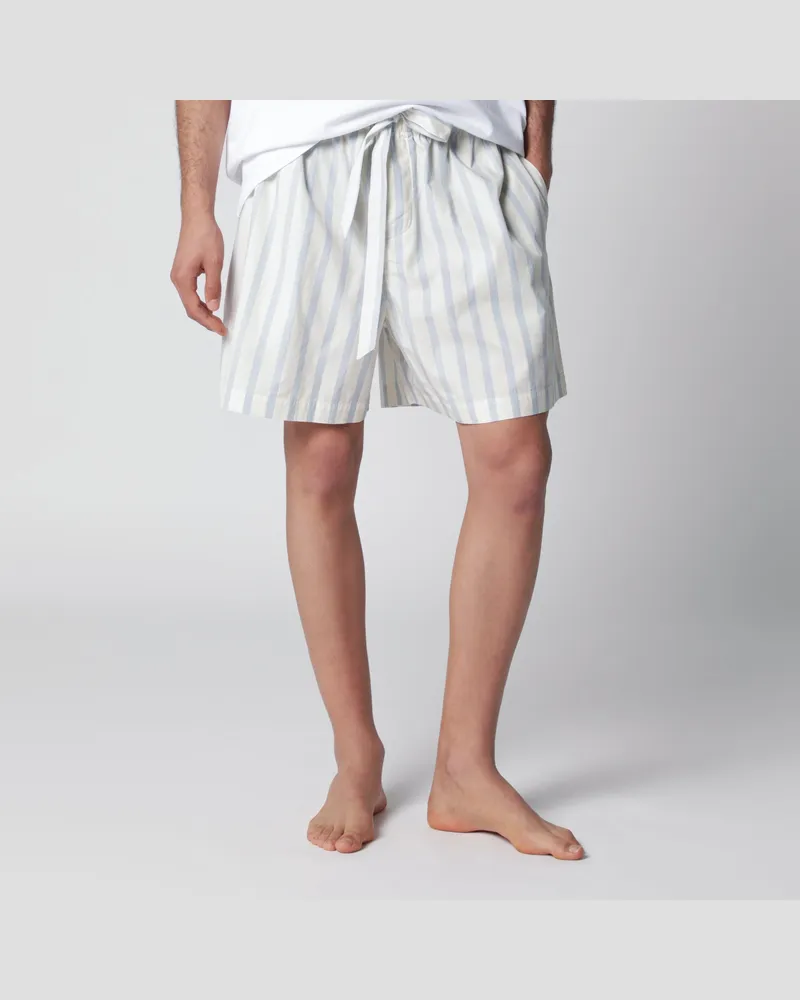 TEKLA Weiße Shorts mit hellblauen Streifen White