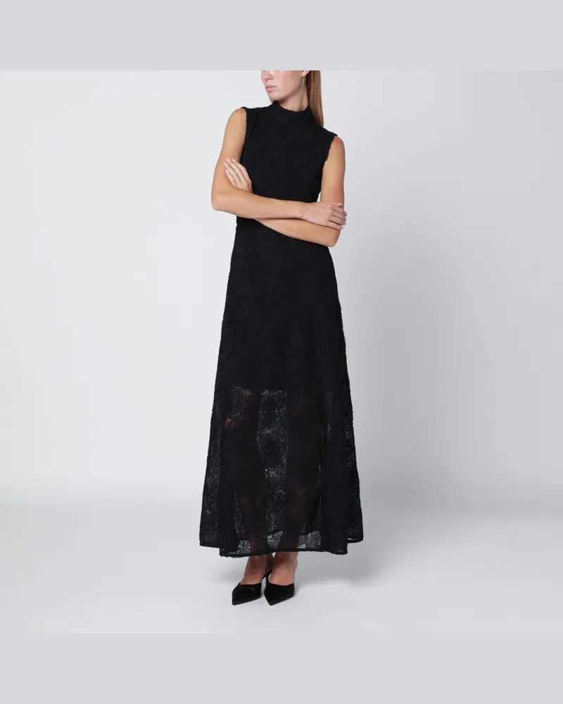 ROTATE Birger Christensen Schwarzes langes Kleid mit Blumenmuster Schwarz