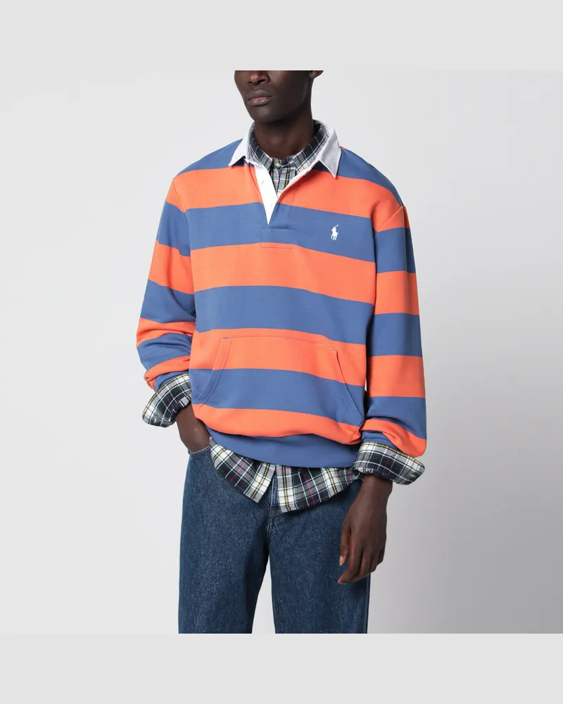 Ralph Lauren Orange-blau gestreiftes Rugby-Poloshirt mit Polo Bear Orange