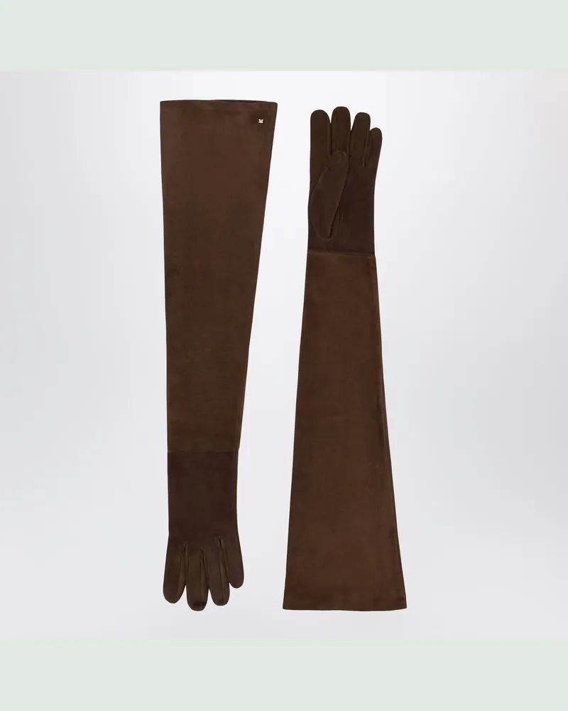 Max Mara Lange Handschuhe in Volpe aus Nappaleder in Wildlederoptik Brown