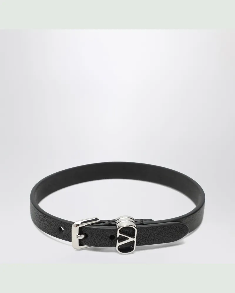 Valentino Garavani Schwarzes VLogo Signature Armband aus Leder Black