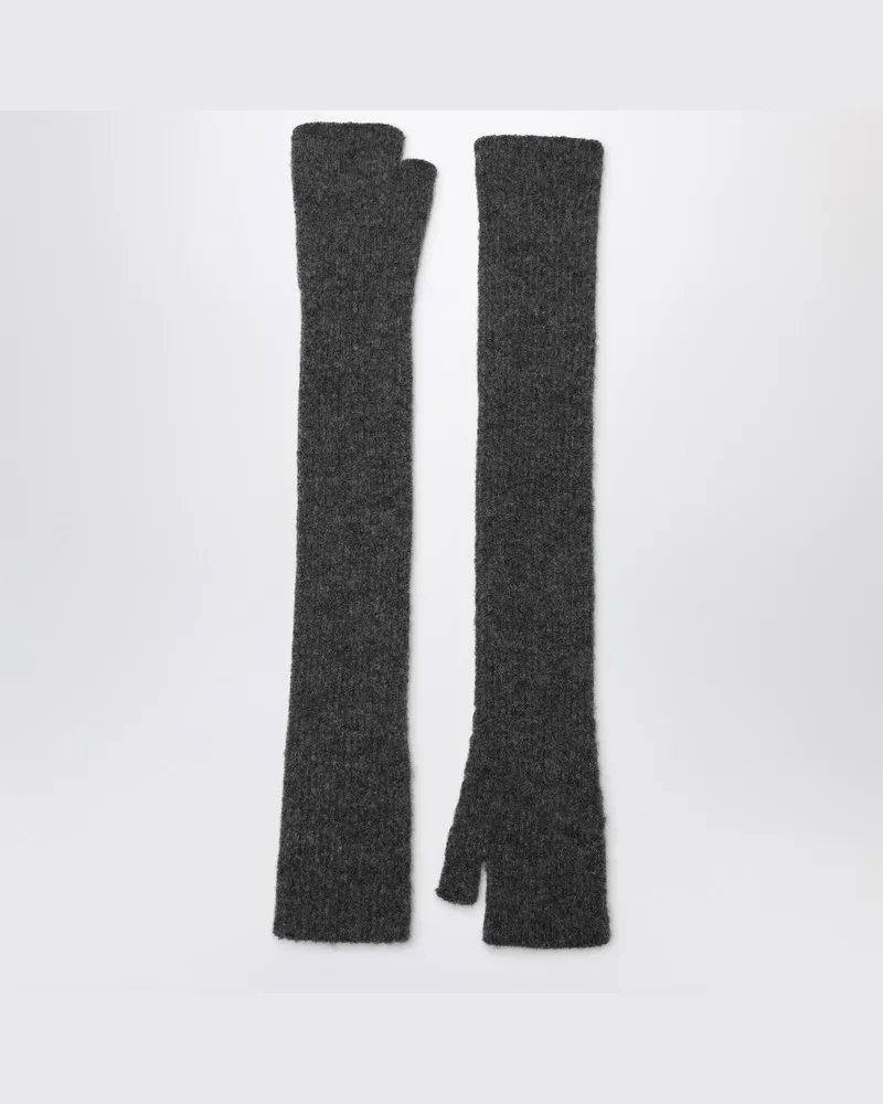 Roberto Collina Lange graue Handschuhe aus Kaschmir-Seiden-Mix Grau