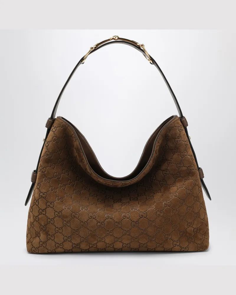 Gucci Mittlere braune GG-Wildleder-Beatrix-Schultertasche Braun