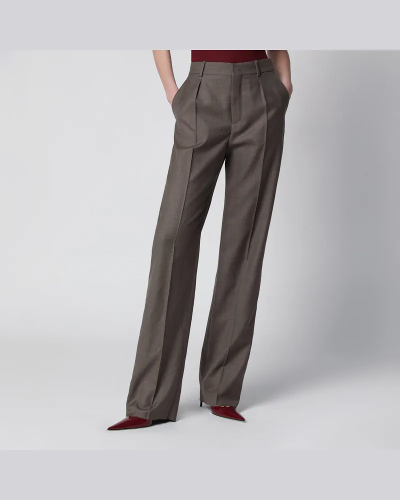 Saint Laurent Gerade Wollhose in Braun Brown