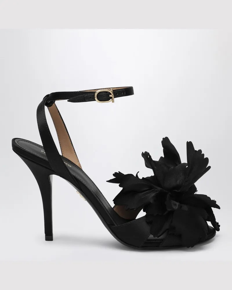 Ferragamo Sandale mit schwarzer Satinblume Schwarz