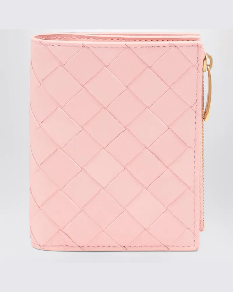 Bottega Veneta Kleines Bi-Fold-Portemonnaie in Rosa aus Intrecciato Rosa