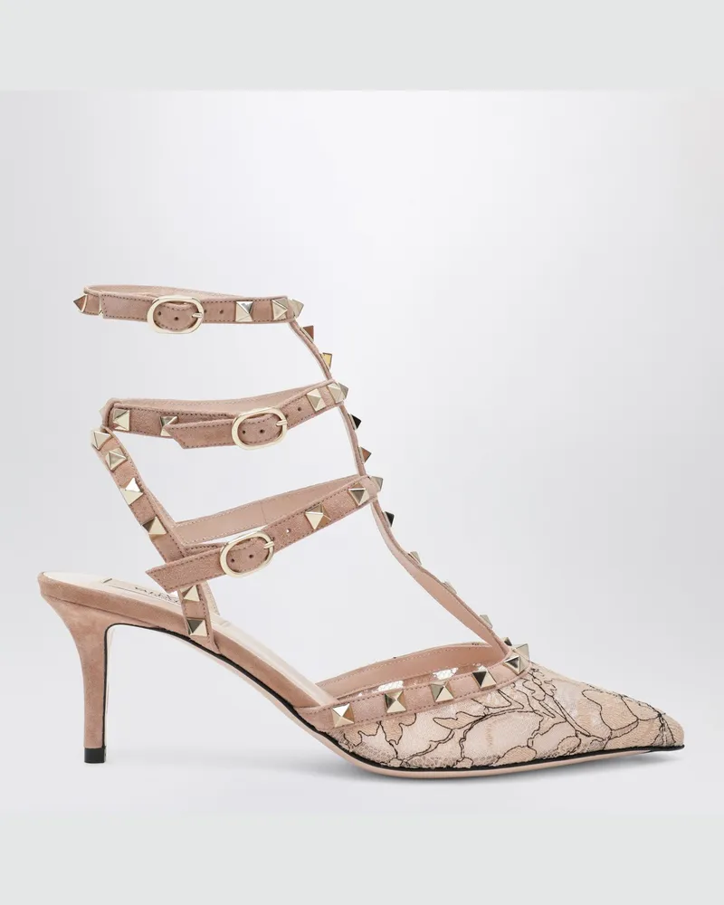 Valentino Garavani Hellrosa Rockstud Pumps aus Spitze Black
