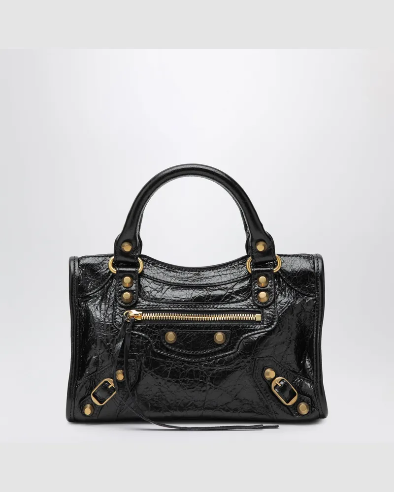 Balenciaga City Mini Bag mit Nieten aus Lammleder in Schwarz Black