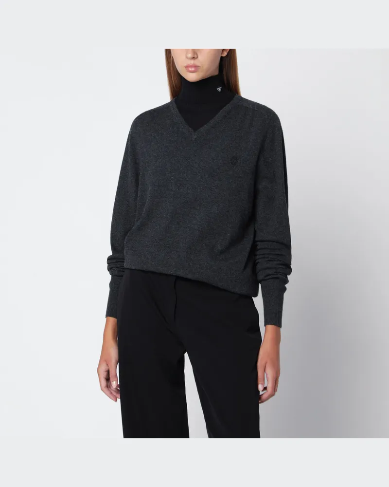 Gucci Dunkelgrauer Kaschmirpullover mit V-Ausschnitt Grey