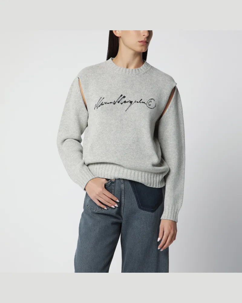 Maison Margiela Strickpullover mit kalligrafischem Print in Grau Grey