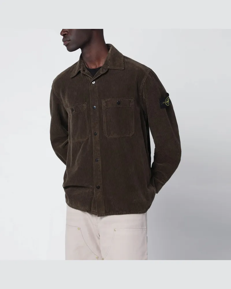 Stone Island Militärgrünes Cordhemd Grün