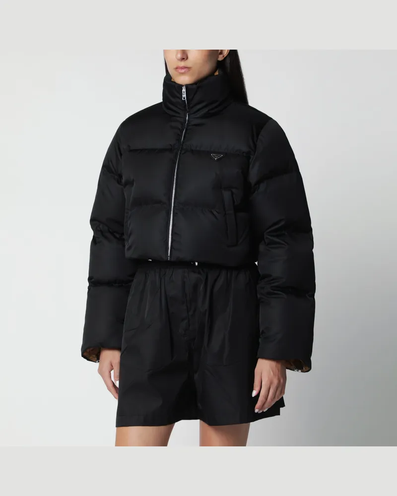 Prada Schwarze Cropped-Daunenjacke aus Re-Nylon Black