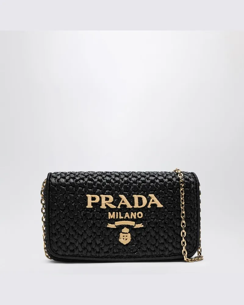 Prada Schwarze gehäkelte Umhängetasche mit Logo Schwarz