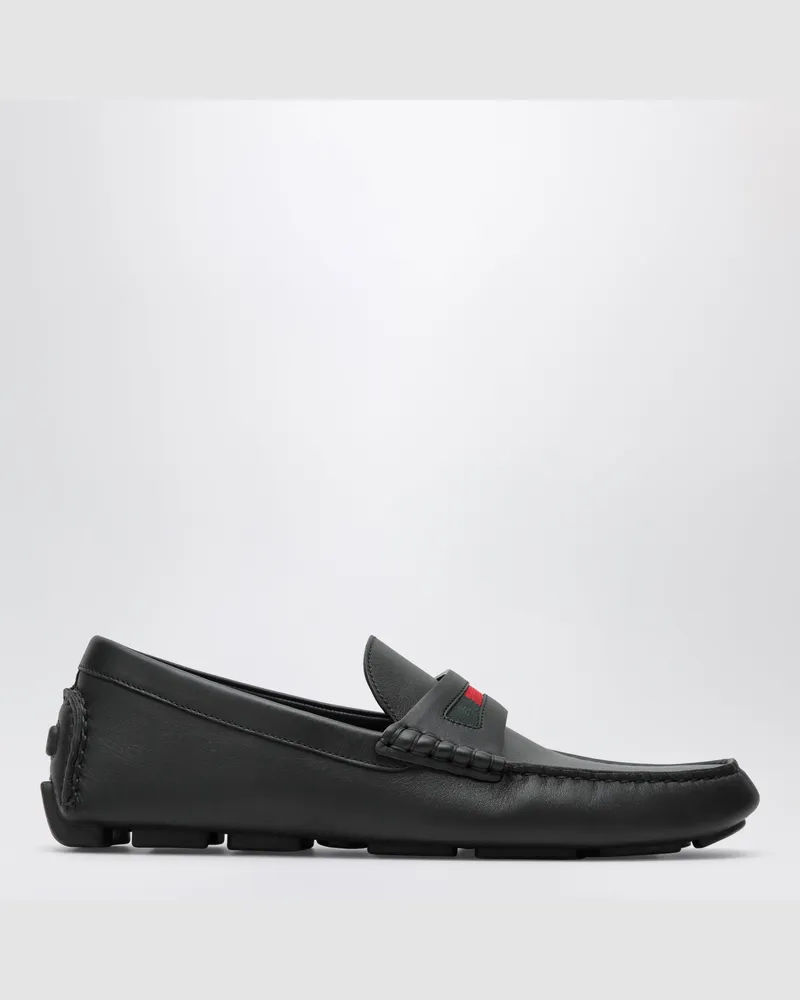 Gucci Herren-Driver-Loafer aus schwarzem Leder mit Webband Black