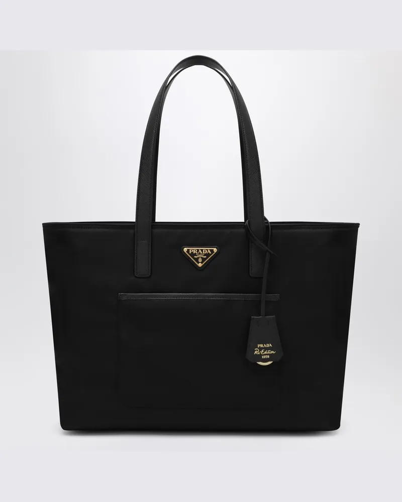 Prada Re-Edition 1978 mittelgroße schwarze Re-Nylon Shopper-Tasche Schwarz