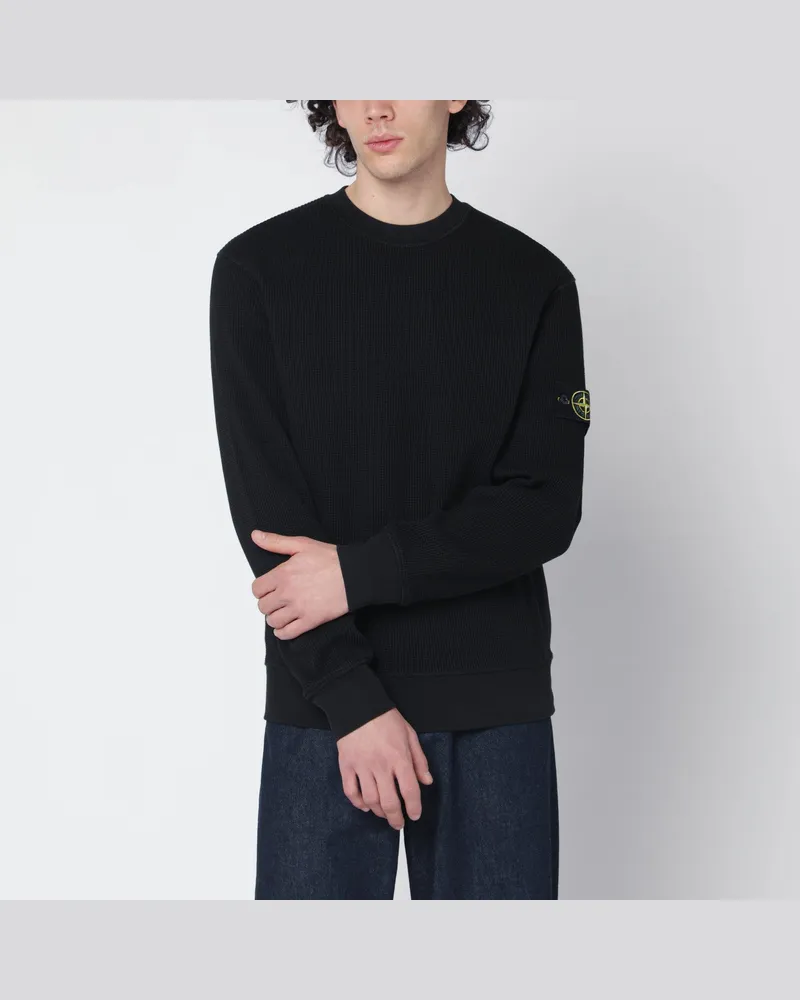 Stone Island Schwarzer Baumwollpullover mit Rundhalsausschnitt Black